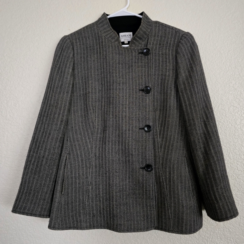 Armani Collezioni Size 10 Wool Structured Stand Collar Blazer